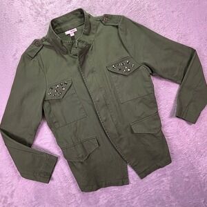 Bongo Juniors Jacket Large Green Cotton Twill‎ Studded Tuxedo Utility Military